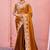 Latest dark mustard embroidery border fandy satin saree with unstitched blouse