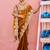 Latest dark mustard embroidery border fandy satin saree with unstitched blouse