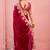 Celebrity inspired dark red embroidery border fandy satin saree with unstitched blouse