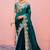 Bollywood dark teal embroidery border fandy satin saree with unstitched blouse