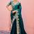 Bollywood dark teal embroidery border fandy satin saree with unstitched blouse