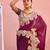 Kanjivaram wine embroidery border fandy satin saree with unstitched blouse