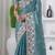 Ethnic firozi embroidery shimmer saree with unstitched blouse