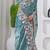 Ethnic firozi embroidery shimmer saree with unstitched blouse