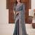Elegance deep blue embroidered elephant shimmer saree with unstitched blouse