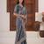 Elegance deep blue embroidered elephant shimmer saree with unstitched blouse