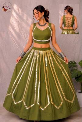 green rayon printed traditional lehenga choli with free size upto 42 1