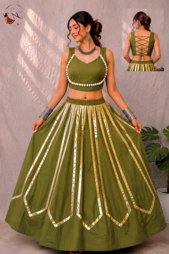 green rayon printed traditional lehenga choli with free size upto 42