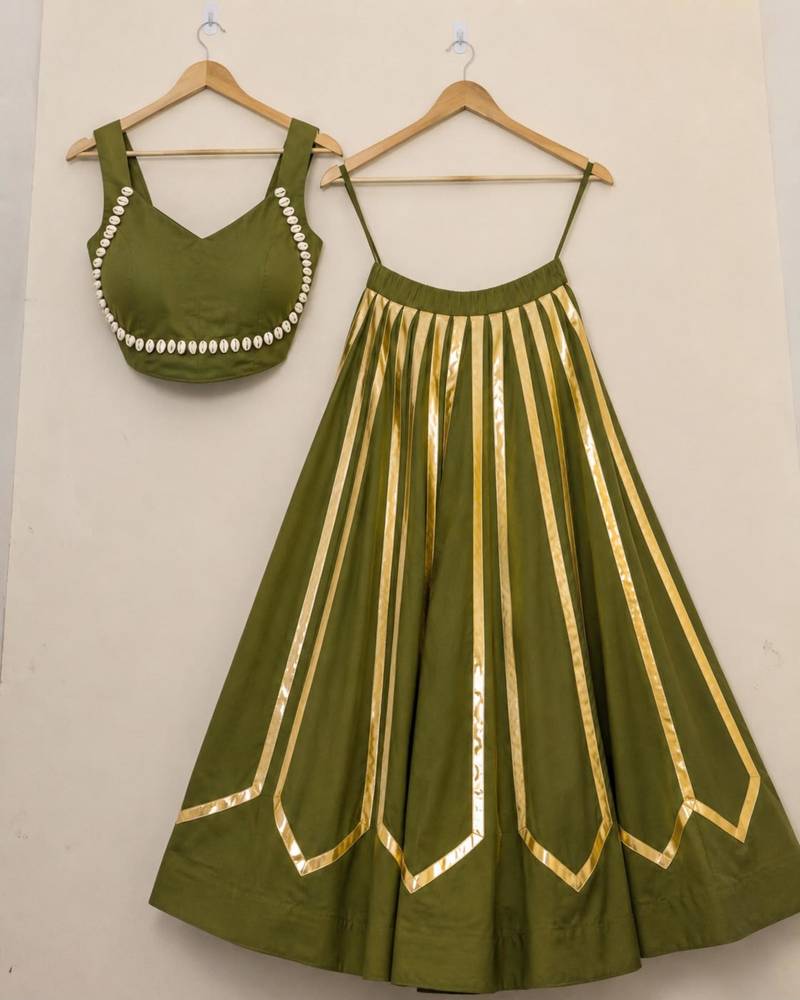 green rayon printed traditional lehenga choli with free size upto 42