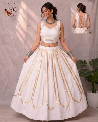 white rayon printed traditional lehenga choli with free size upto 42 1
