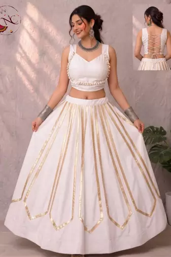 white rayon printed traditional lehenga choli with free size upto 42