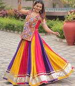 multicolor cotton silk printed traditional lehenga choli with free size upto 44