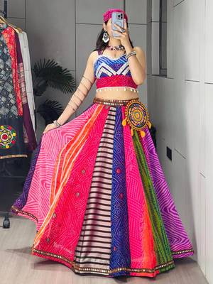 multicolor faux georgette printed traditional lehenga choli with free size upto 42 1