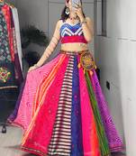 multicolor faux georgette printed traditional lehenga choli with free size upto 42