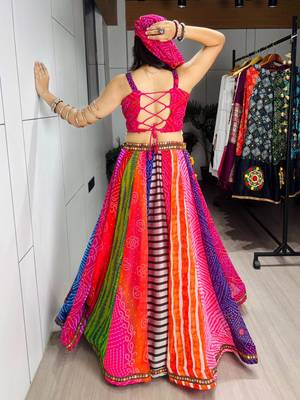multicolor faux georgette printed traditional lehenga choli with free size upto 42 2