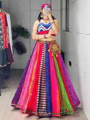 multicolor faux georgette printed traditional lehenga choli with free size upto 42 3