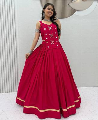 pink cotton silk handmade traditional lehenga choli with free size upto 44 1