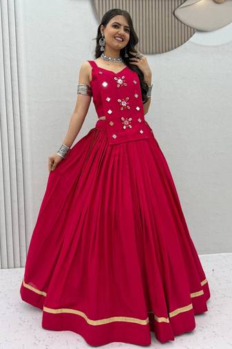 pink cotton silk handmade traditional lehenga choli with free size upto 44