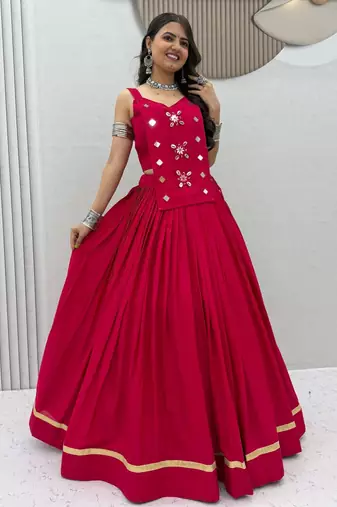 pink cotton silk handmade traditional lehenga choli with free size upto 44