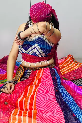 multicolor faux georgette printed traditional lehenga choli with free size upto 42