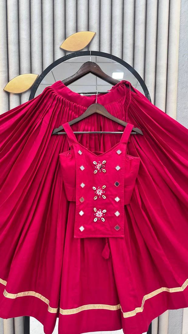 pink cotton silk handmade traditional lehenga choli with free size upto 44