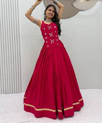 pink cotton silk handmade traditional lehenga choli with free size upto 44 3