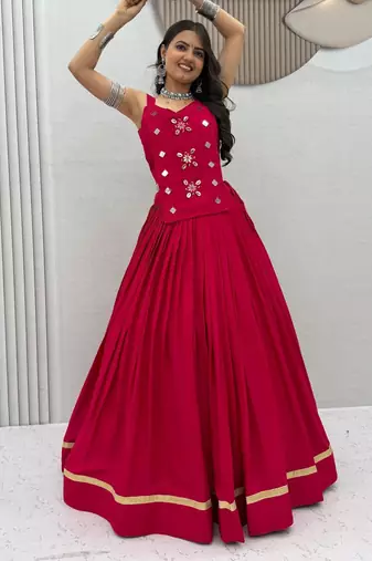 pink cotton silk handmade traditional lehenga choli with free size upto 44