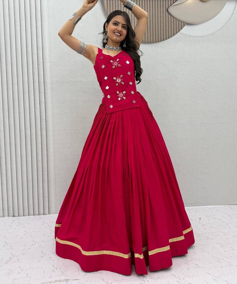 pink cotton silk handmade traditional lehenga choli with free size upto 44