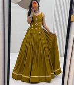 olive cotton silk handmade traditional lehenga choli with free size upto 44