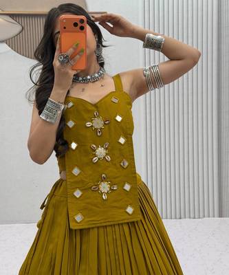 olive cotton silk handmade traditional lehenga choli with free size upto 44 2