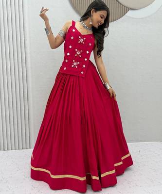 pink cotton silk handmade traditional lehenga choli with free size upto 44 4