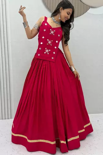 pink cotton silk handmade traditional lehenga choli with free size upto 44