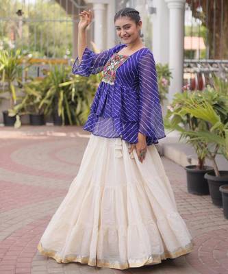 white cotton silk plain traditional lehenga choli with free size upto 44 1
