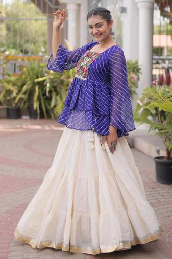 white cotton silk plain traditional lehenga choli with free size upto 44