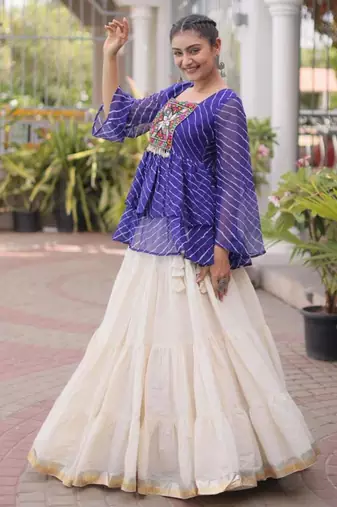 white cotton silk plain traditional lehenga choli with free size upto 44