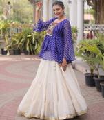 white cotton silk plain traditional lehenga choli with free size upto 44
