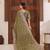 Celebrity inspired mustard olive embroidered elephant shimmer saree with unstitched blouse