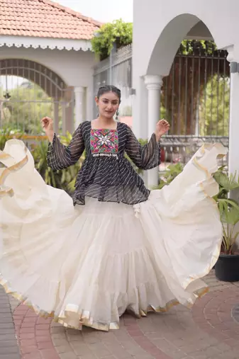 white cotton silk plain traditional lehenga choli with free size upto 44