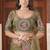 Celebrity inspired mustard olive embroidered elephant shimmer saree with unstitched blouse