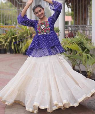 white cotton silk plain traditional lehenga choli with free size upto 44 3
