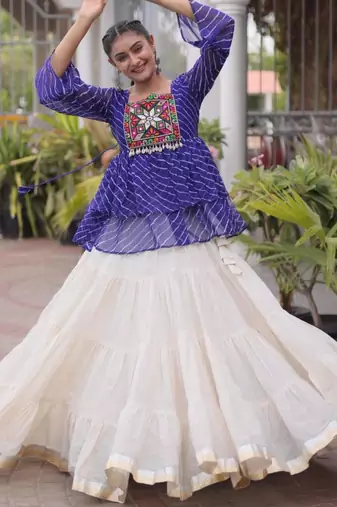 white cotton silk plain traditional lehenga choli with free size upto 44