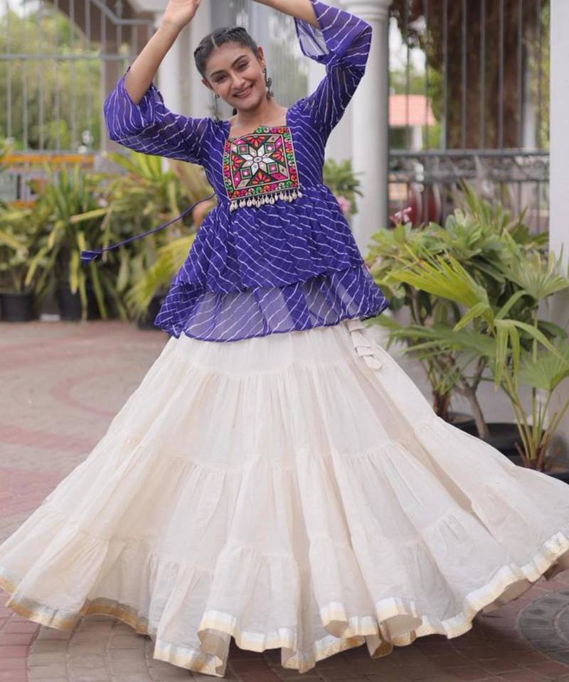 white cotton silk plain traditional lehenga choli with free size upto 44