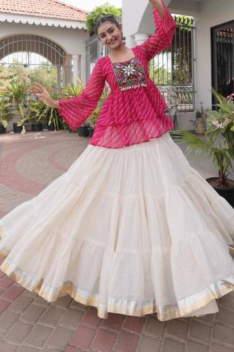white cotton silk plain traditional lehenga choli with free size upto 44
