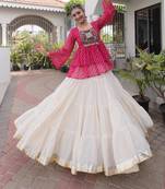 white cotton silk plain traditional lehenga choli with free size upto 44