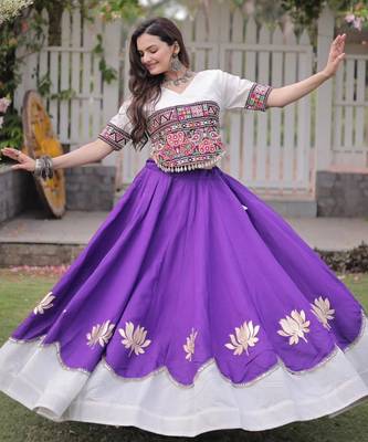 purple silk blend embroidered traditional lehenga choli with free size upto 44 1