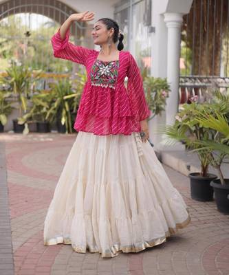 white cotton silk plain traditional lehenga choli with free size upto 44 2