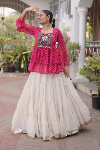 white cotton silk plain traditional lehenga choli with free size upto 44