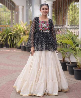white cotton silk plain traditional lehenga choli with free size upto 44 4