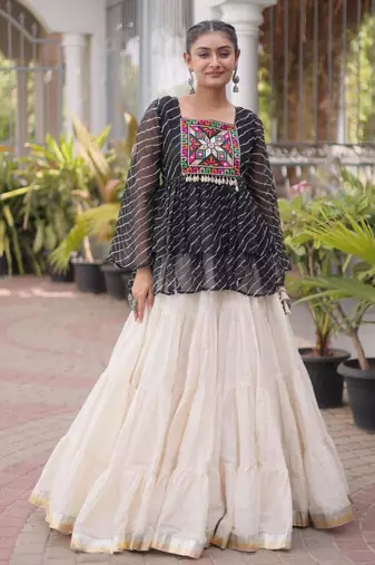 white cotton silk plain traditional lehenga choli with free size upto 44