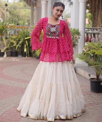 white cotton silk plain traditional lehenga choli with free size upto 44 3